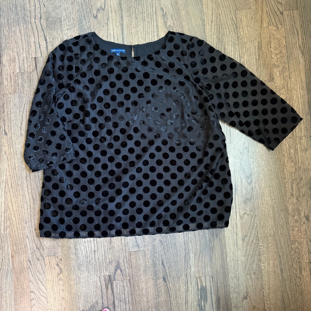 Talbots Black Velvet Burnout Dot Top